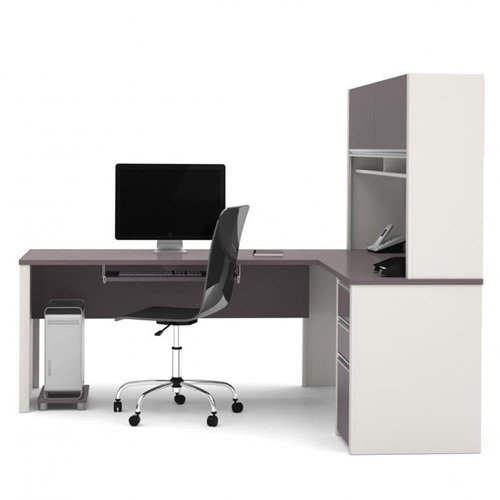 BOWERY HILL Modern Wood 5 Piece L-Shaped Computer Desk with Hutch in Slate Gray