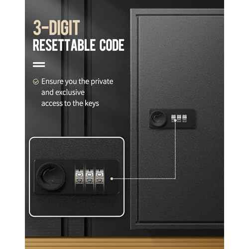 Uniclife 60 Position Slotted Key Cabinet with Combination Lock Resettable Black Digital Security Storage Box Steel Key Organizer with Slotted Racks White Key Tag Labels and Permanent Pen
