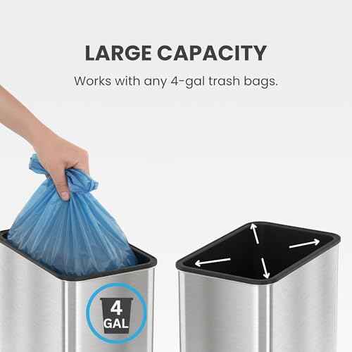 iTouchless 15 Liter / 4 Gallon Stainless Steel Wings Open Lid Sensor Bathroom Trash Can, Touchless Automatic Operation, Compact Design for Home, Office, Kitchen, Bedroom, Restroom