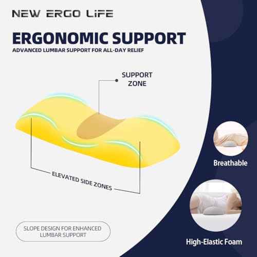 Lumbar Support Pillow, Memory Foam Cushion for Back Pain Relief, Ergonomic Waist Support for Side & Back Sleepers, Removable & Washable Cover, Ideal for Home, Office, and Car (Dark Gray)