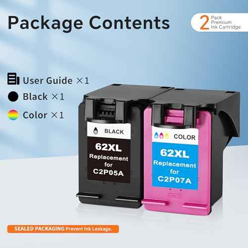 62XL Ink Cartridge, Replacement for Ink 62 62xl Ink Cartridge Combo Pack (1 Black and 1 Color), Compatible for Envy 7640 7645 5660 5665 5642 5540 OfficeJet 8045 8040 5746 5745 250 200 Printer