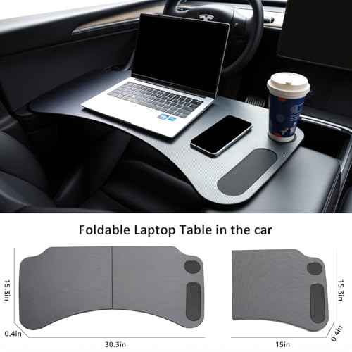 ThinSGO for Tesla Model Y Model 3 Foldable Laptop Working Table with Carbon Fiber Texture