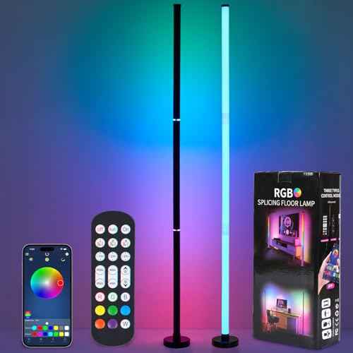 Corner Floor Lamp, Smart RGB Floor Lamp with Music Sync and 16 Million Colors, Color Changing Standing Floor LED Lights for Bedroom Living Room Decor, Ambient Mood Lighting Gaming Black (2 Pack)