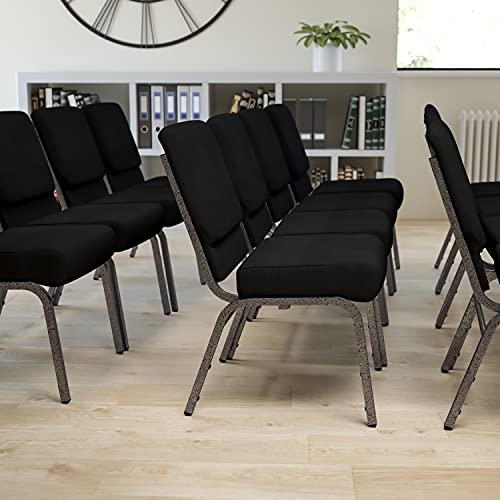 Flash Furniture Hercules 21in Wide Black Fabric Stackable Church Chair, Black Fabric/Silver Vein Frame
