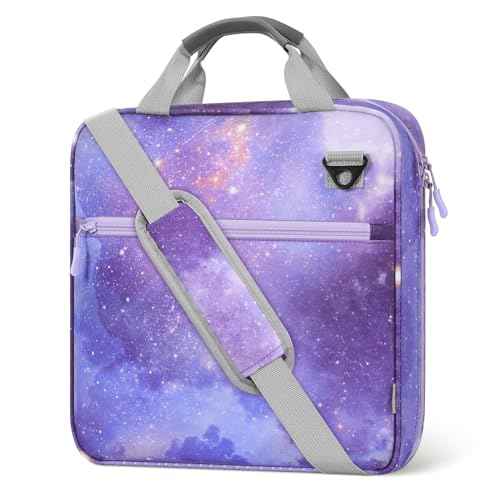 MoKo Zipper Binder, 2 inch 3 Ring Binder with 500 Sheet Capacity Multi-Pocket School Bag with Padded Shoulder Strap Handle, School Supplies Organizer for Middle Student, Star Purple