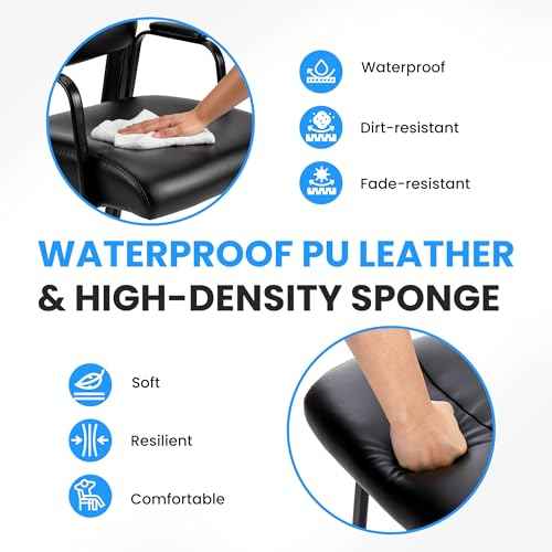 Simple Deluxe Leather Guest Chair with Padded Arm, Waiting Room Chairs Stationary Rest for Reception Area Conference Room Lobby Home Computer Desk Bedroom Elderly, 1 Pack