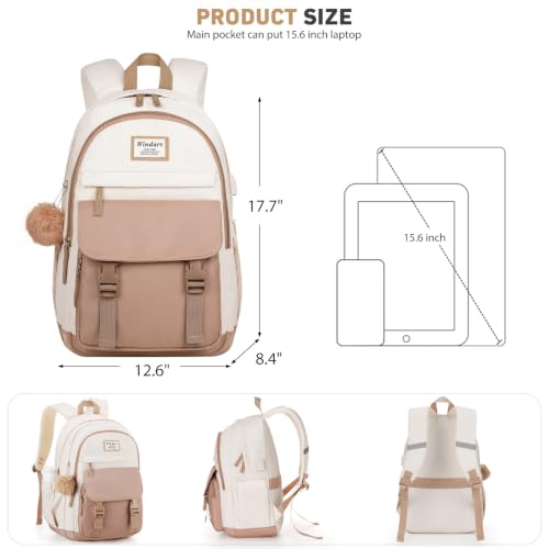 Women Laptop Bookbag for College School - Beige Khaki, 15.6 Inch