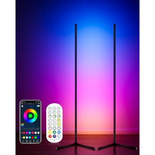 2PCS Corner Floor Lamp, 65" Smart RGB Color Changing LED Floor Lamp with APP and Remote Control, Modern Mood Lighting Corner Lamp with Music Sync, DIY Mode & Timing for Living Room Gaming Room