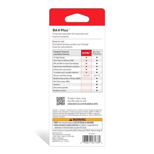 Texas Instruments BA II Plus Financial Calculator, Black Medium