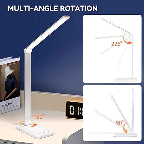 LED Desk Lamp with USB Charging Port, Dimmable Eye-Caring Reading Light for Home, Office, Study Room, Touch Control, Auto Timer, 5 Lighting Modes & 5 Brightness Levels Table Lamp