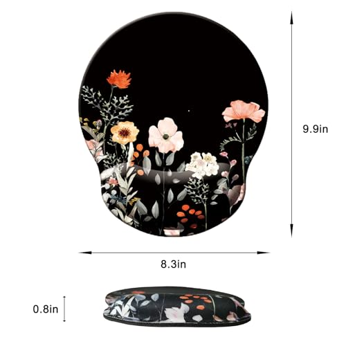 U-flower Black Ergonomic Wrist Support Mouse Pad with Memory Foam - Non-Slip, Gaming & Office