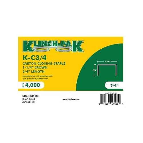 C-3/4 Carton Staple 1-1/4 inch Crown with 3/4 inch Leg Length, 4000 per case - SIM CC34, C34 or JK561, Ideal for Wood and Sheet Metal Projects in Construction, DIY and Office/Retail