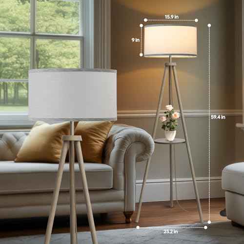 Floor Lamps for Living Room, Modern Standing Lamp with Shelf, 3 Color Temperature Led Bulb Tall Lamps with Foot Switch for Bedroom and Office, Grey