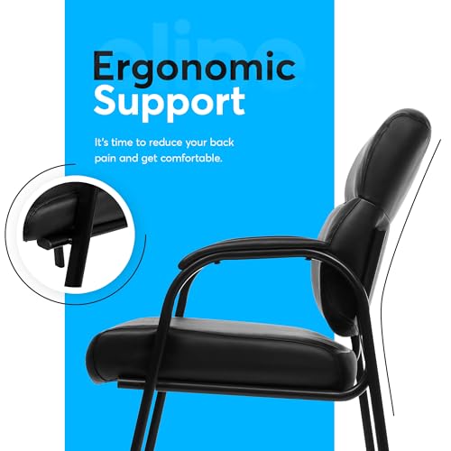 Oline Leather Guest Chair with Padded Arms — 1 Pack, ErgoComfort Reception Chair, Black
