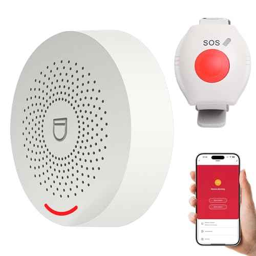 XUK WiFi SOS Caregiver Pager Call Button for Elderly, No Monthly Fee 2.4GHz Wi-Fi APP Control Wireless Nursing Call System with 1 SOS Watch Pagers & 1 Receiver Life Alert Systems for Seniors