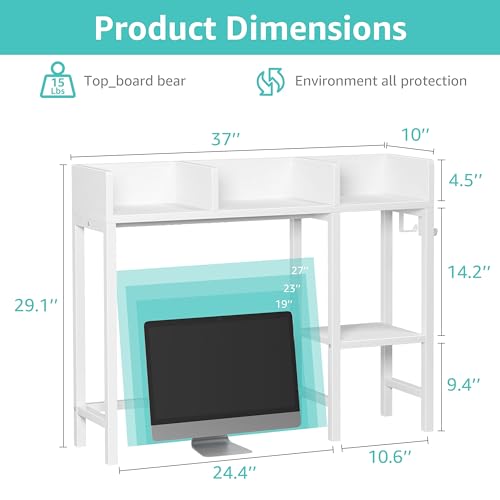 White Desk Hutch Organizer for Computer Desk & Home Office - 37" Storage Rack