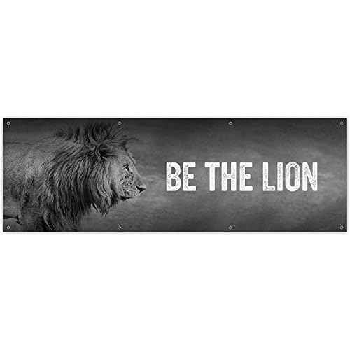 Be The Lion Banner - Home Gym Decor - Large Motivational Quote Wall Art - Weightlifting - Sports Inspiration (36 x 12 Inches)