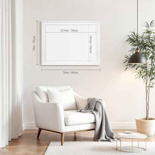 4 THOUGHT Dry Erase Board, 24 x 18 in Magnetic Whiteboard Wood Frame Wall-Mounted White Board Decorative Planner Notice Board for School, Office, Home, 8 Magnets 4 Markers 1 Eraser, White