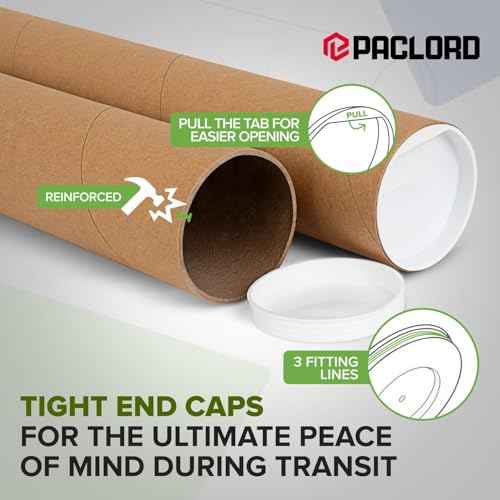3" x 24" Reinforced Kraft Paper Mailing Tubes, Pack of 6 Tubes with 2 Caps Each ? USPS Approved Poster Tube ? Made in USA Cardboard Tube for Shipping and Storing Posters, Prints, Artwork, or Documents