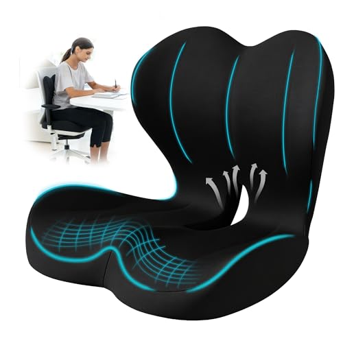BankQF Black Ergonomic Seat Cushion with Lumbar Support – Coccyx Relief