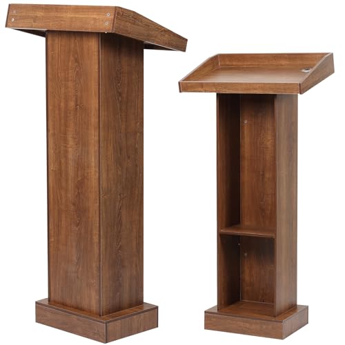 BEQUZON Chestnut Brown Wood Podium with Slanted Top – Standing Lectern for Church, Classroom, Weddings