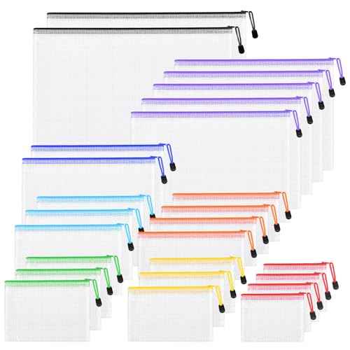 26pcs Mesh Zipper Pouch Bags, 8 Sizes Plastic zippered Storage Bags for Organizing, Clear Pouches with Zipper, Waterproof Mesh Pouch for Office School Supplies, Home Organize, Travel Storage
