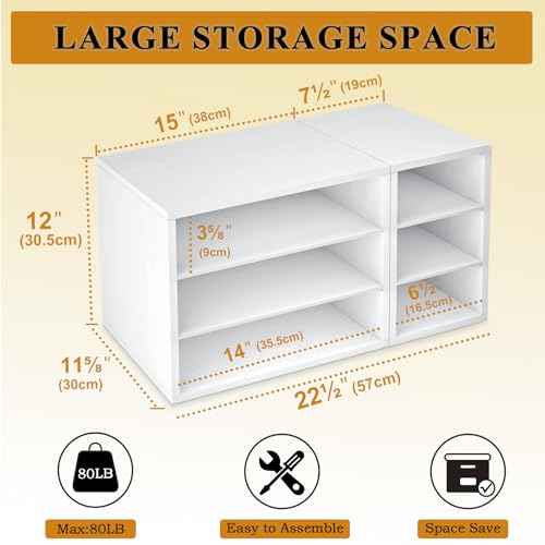 MARTY Printer Stand with Storage for Desk Large Desktop Printer Stand Shelf Riser with 6 Storage Compartments Wood Desk Paper Organzier File Organizer for Home/Office, White