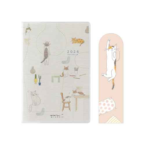 Midori Pocket Diary 2026 Mini Monthly Limited Bookmark with Cat Pattern 22357006 (Starts from January 2026)