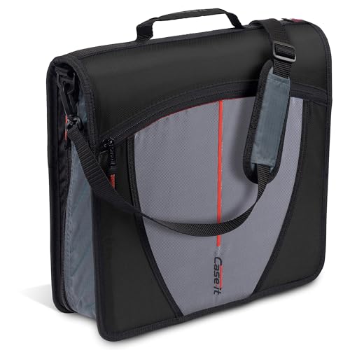 Case-it Jet Black 3-Inch Zipper Binder with 600-Sheet Capacity and 5-Tab Expanding Folder - 1 Pack
