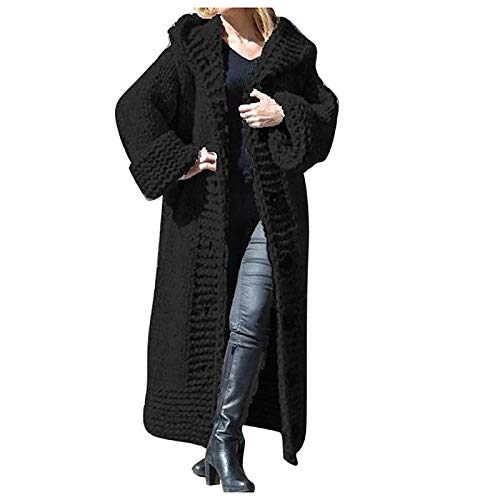 Women Heavyweight Oversized Hooded Knit Sweater Cardigan - Large Black