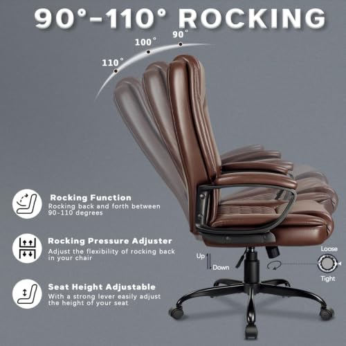 Brown High-Back PU Leather Executive Office Chair with Adjustable Height and 360° Swivel