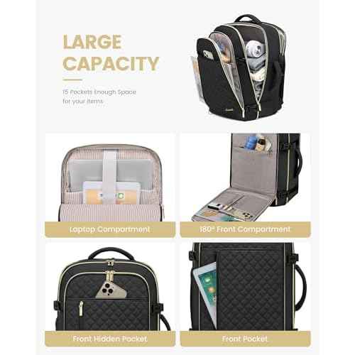 LOVEVOOK Large Travel Backpack for Women, 40L Carry on Backpack for Airplanes,TSA Personal Item Travel Bag fits 17" Laptop,Travel Essentials Carry On Bag Flight Approved with 3 Packing Cubes