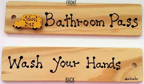 Hand Washing Pass Sign - Wooden School Bus Pass with Hang Loop, Made in USA