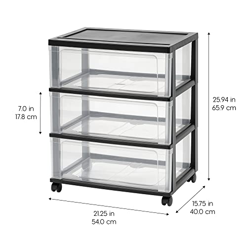 IRIS USA Black 3-Drawer Storage Cart with Wheels - Portable Organizer