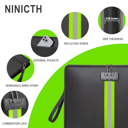 5200¢µ Fireproof Waterproof Document Bag with Lock and Zipper,Safe Fireproof Waterproof Money Bag,Suitable for Cash, Mobile Phones, Keys, Credit Cards (Black, M)