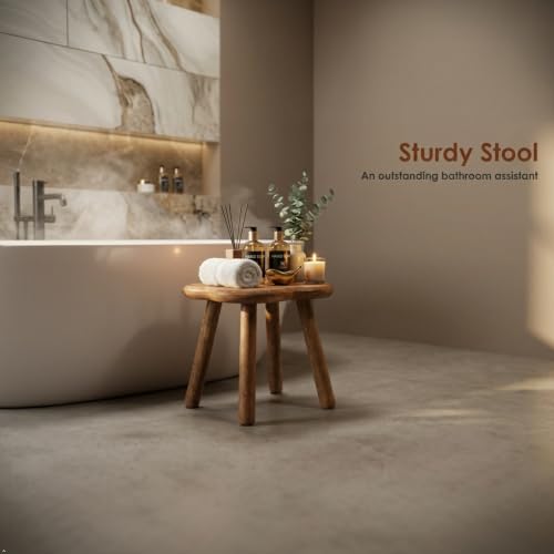 11.6in Solid Wood Step Stool for Adults — Multi-Purpose Small Wooden Foot Stool