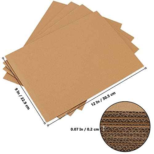 100 Pack 12 x 9 Inch Corrugated Cardboard Sheets, 2mm Thick Corrugated Cardboard Filler Inserts Flat Kraft Cardboard Sheets For Shipping, Mailing, Crafts