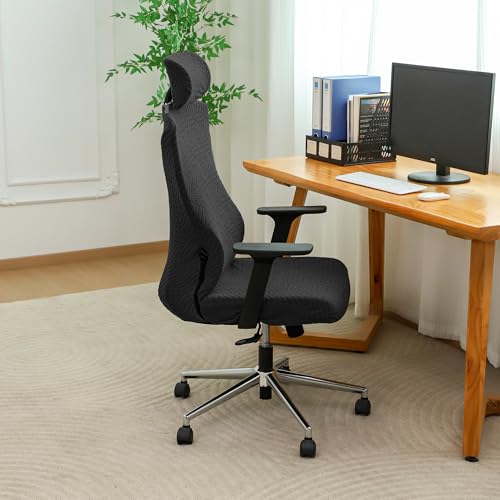 EVOLLER Jacquard 2-Piece Ergonomic Office Chair Cover with Headrest – Black (Jacquard, L-Black)