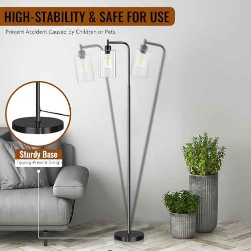 Floor Lamp,Floor Lamps for Living Room with Glass Lampshade,Modern Design Lamps Living Room,Standing Lamp with Premium Metal Material,Dimmable Living Room Lamps,Arced Floor Lamps,Tall Lamp(One Bulb)