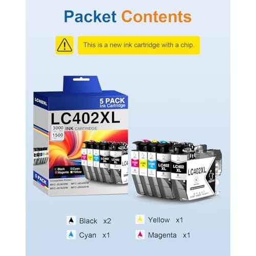 LC402XL Ink Cartridges Replacement for Brother LC402 XL Ink Cartridges for Brother MFC-J5340DW MFC-J6540DW MFC-J6940DW Printers, 5 Pack High Yield(2 Black, 1 Cyan, 1 Magenta, 1 Yellow)