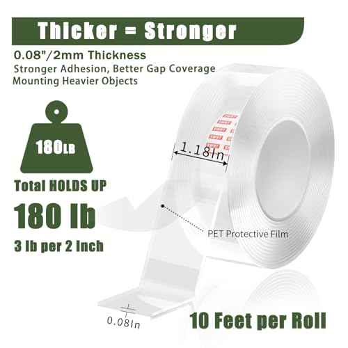 SWRT 0.08 Inch Thick Double Sided Heavy Duty Tape, 1.18 Inch x 10 FT Removable Strong Adhesive Nano Tape, No Residue Reusable Mounting Tape, Multipurpose for Home, Office, and DIY Projects
