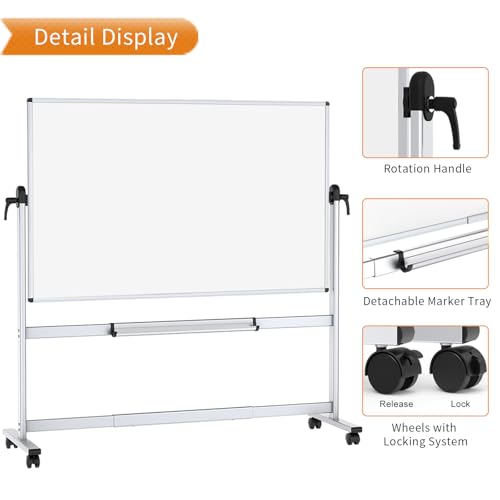 VIZ-PRO Double-Sided Mobile Projection Whiteboard 72x48 Inches with Magnetic Dry Erase & Screen