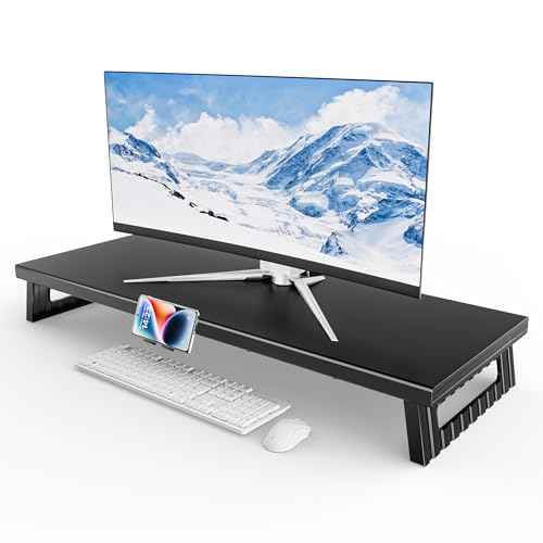 All-Metal Foldable Monitor Stand with 28cm Wide Desktop,, Headphone & Mic Jack, Detachable Phone Holder, (Basic Version, 760mm)
