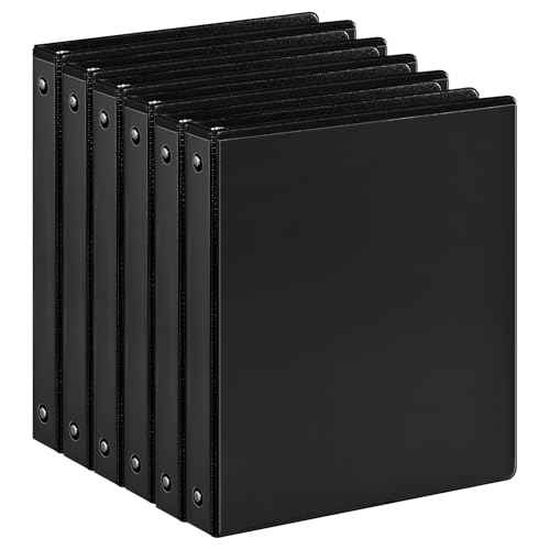 1-inch 3 Ring Binder with 2 Interior Pockets, 1'' Basic Binders Holds US Letter Size 8.5'' x 11'' Paper - Versatile Binders for Office, Home, and School Use, 6 Pack (Black)