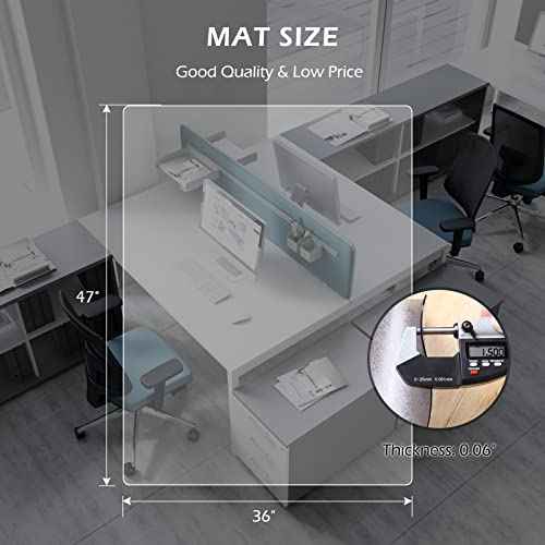 SALLOUS Clear Chair Mat, 47"x36" Office Chair Mat for Hard Floors, Vinyl Desk Chair Mat Protector for Hard Surface (Clear)