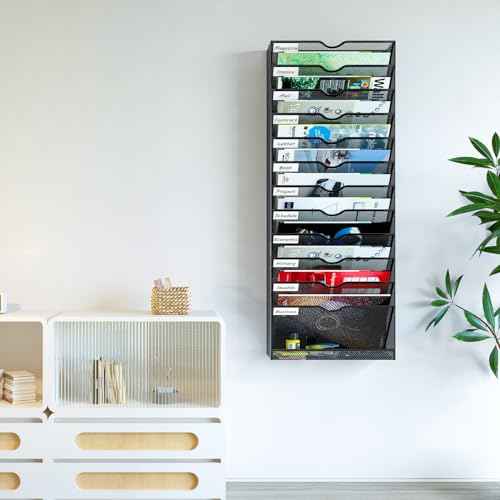 Hanging Wall File Organizer,13-Tier Desk File Mail Holder, Paper Bill Organization For Office Home School, Black