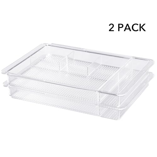 Oubonun Expandable Shallow Plastic Makeup Drawer Organizer 2 Pack, Transparent 1.3" Height