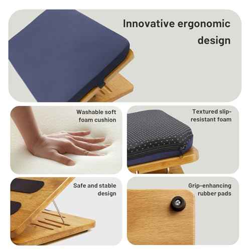 Foot Rest for Under Desk at Work - Wooden Adjustable Office Footrest with Foam Cushion Pad, 4 Heights & Ergonomic Anti-Slip Design for Home & Office (Natural)