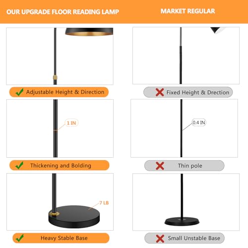 Floor Reading Lamp with Table Industrial Floor Standing Lamps with Tray Shelves Attached Adjustable Height Corner Rustic Black Floor Lamps with End Table for Bedroom Living Room Office