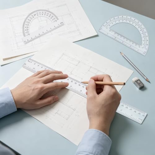 Transparent Plastic Ruler Math Set - 6'' & 12'' with Protractors & Triangle Rulers